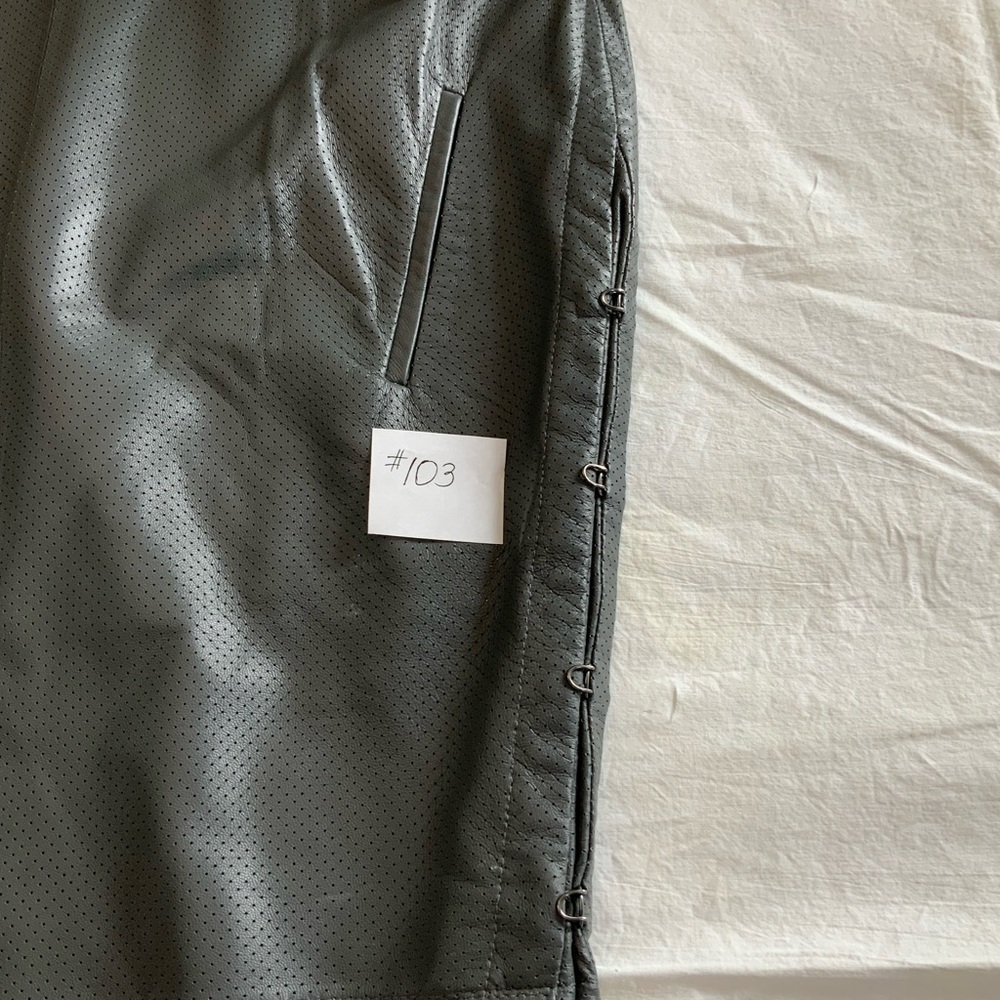 Ports 1961- dark gray perforated leather dress with pockets metal hooks on sides - Picture 3 of 15
